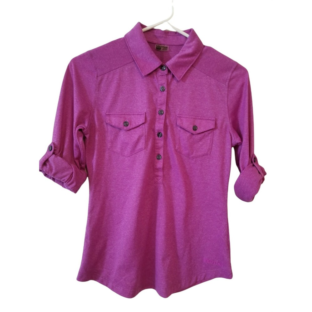 Marmot Purple Long Sleeve Rugby Polo Henley Shirt Women's Sz XS PIT TO PIT 16 IN